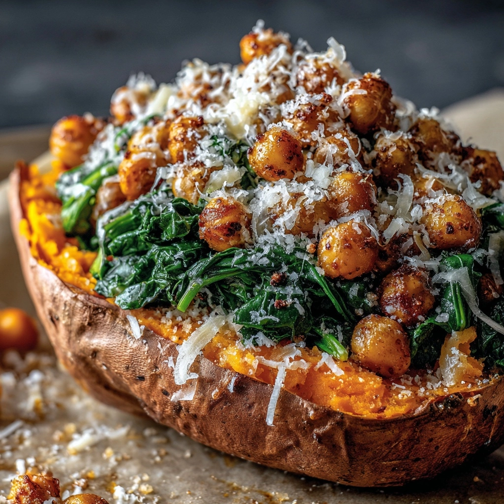 Chickpea & Spinach Stuffed Sweet Potatoes Recipe - Recipe Image