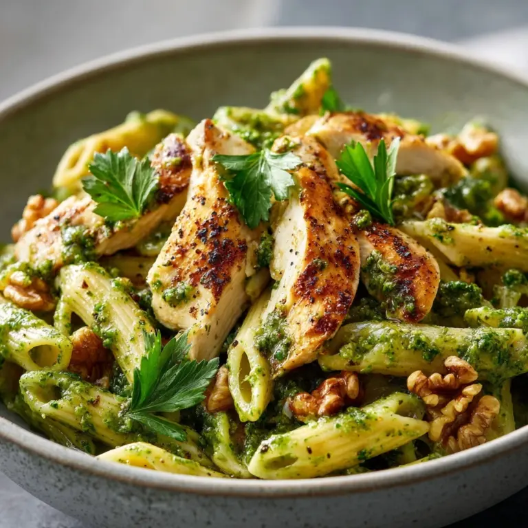 Chicken & Vegetable Penne with Parsley-Walnut Pesto Recipe