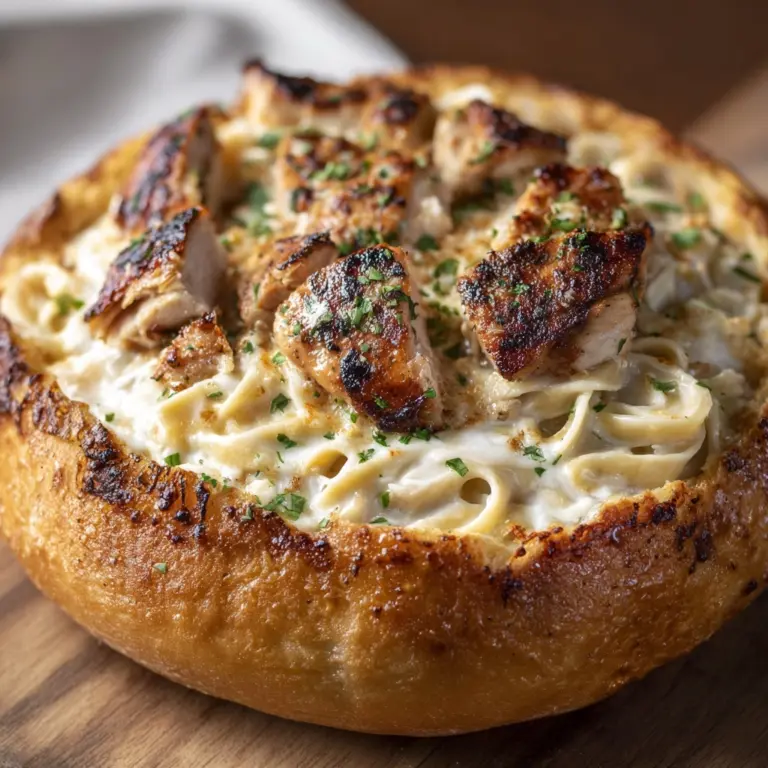 Chicken Alfredo Garlic Bread Bowls Recipe