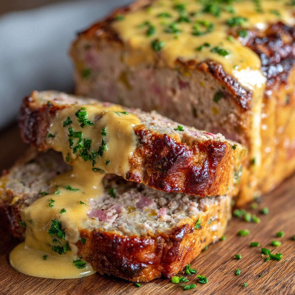 Chicken Cordon Bleu Meatloaf with Creamy Mushroom Sauce Recipe - Recipe Image