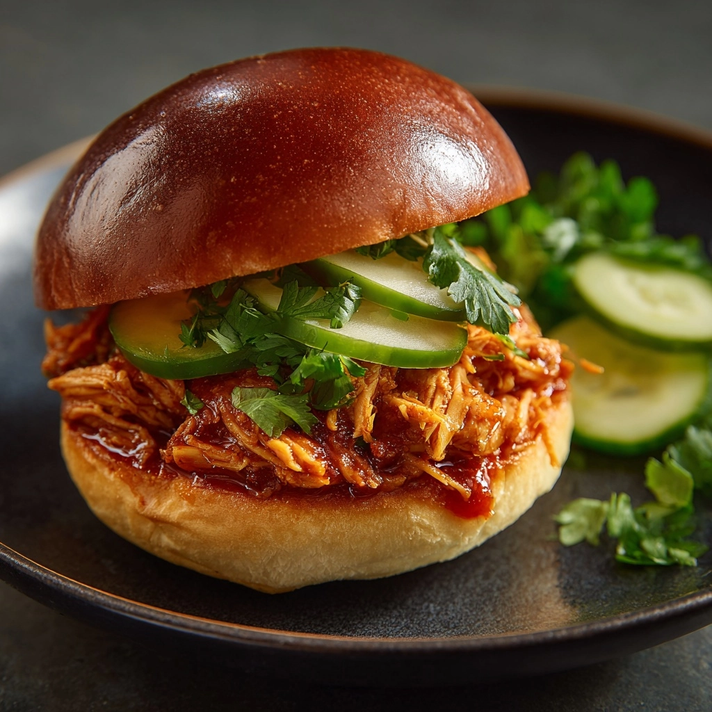 Slow Cooker Honey Mustard Shredded Chicken Sandwich Recipe - Recipe Image