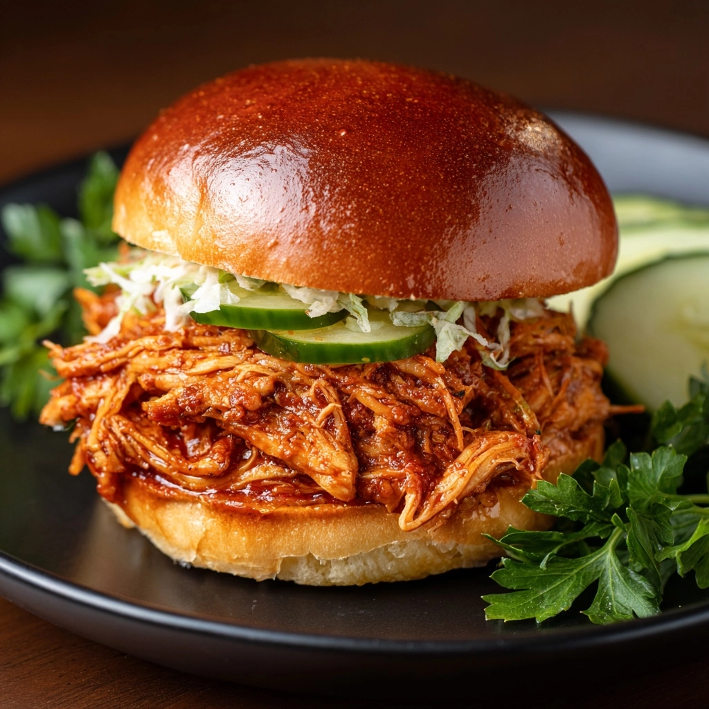 Slow Cooker Honey Mustard Shredded Chicken Sandwich Recipe - Recipe Image