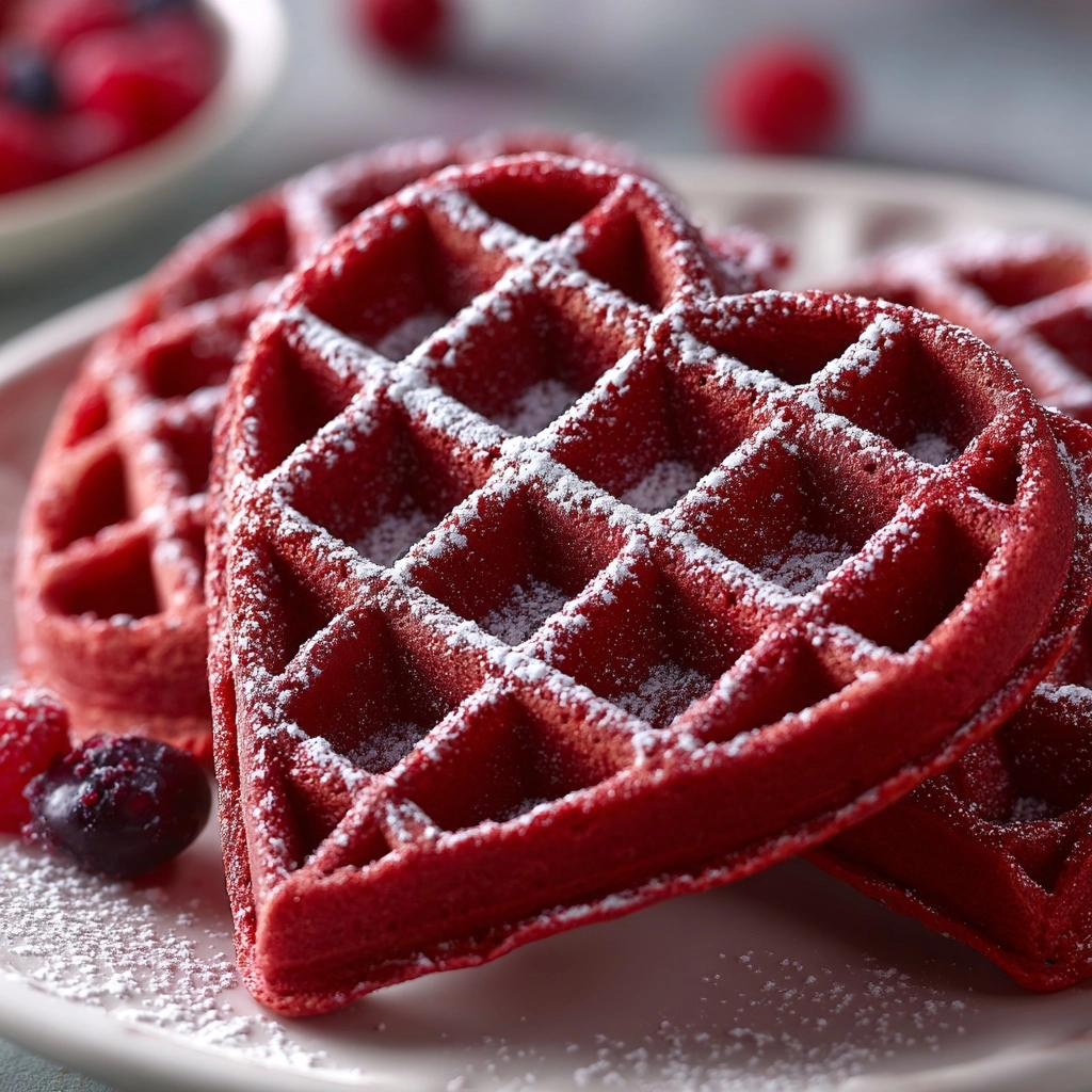 Heart-Shaped Red Velvet Waffles Recipe - Recipe Image