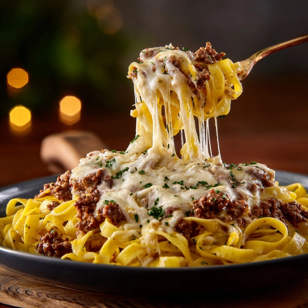 Cheesy Beef Alfredo with Linguine Recipe - Recipe Image