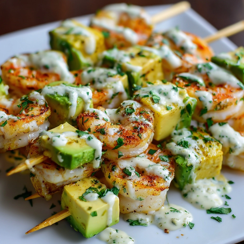 Shrimp and Avocado Skewers with Lime Dressing Recipe - Recipe Image