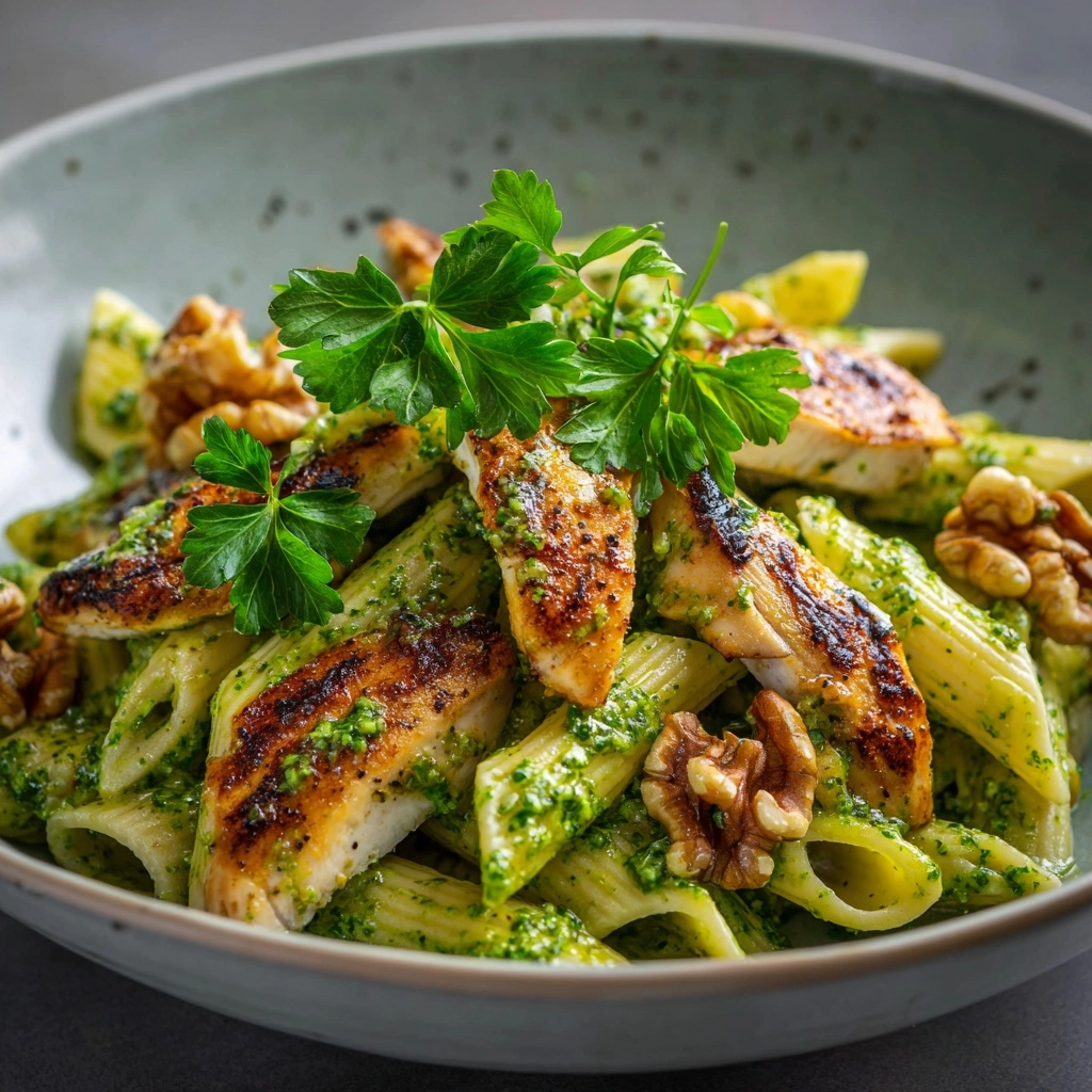 Chicken & Vegetable Penne with Parsley-Walnut Pesto Recipe - Recipe Image