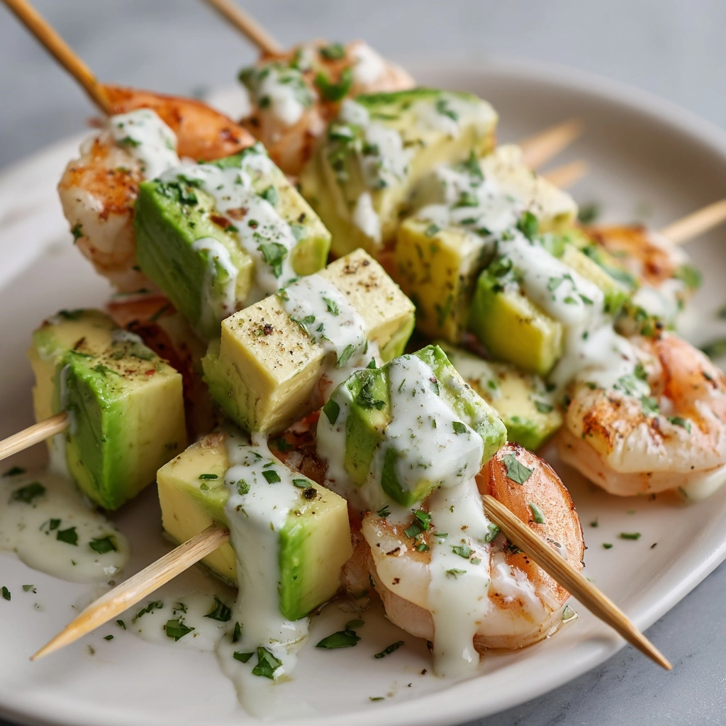 Shrimp and Avocado Skewers with Lime Dressing Recipe - Recipe Image