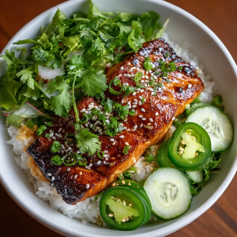 Crunchy Brown Rice Salmon Bowls with Herbed Tahini Dressing Recipe