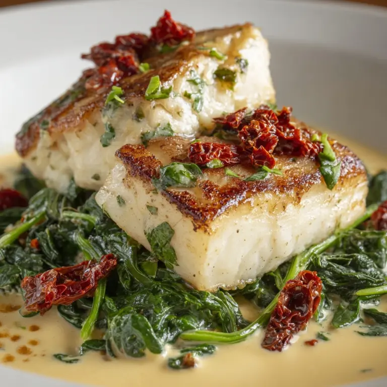 Creamy Keto Tuscan Cod with Spinach and Sun-Dried Tomatoes Recipe