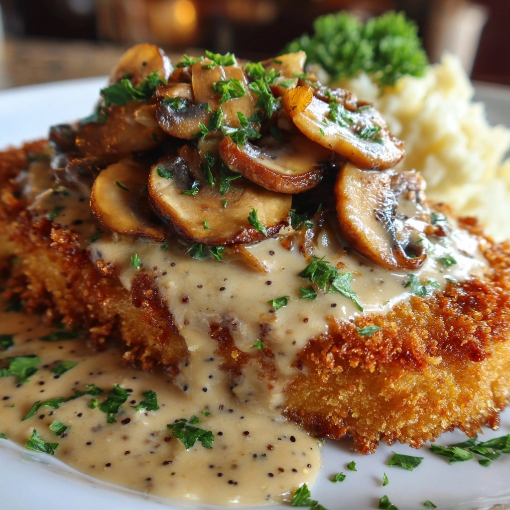 Golden Crispy Chicken with Parmesan Mushroom Sauce Recipe - Recipe Image