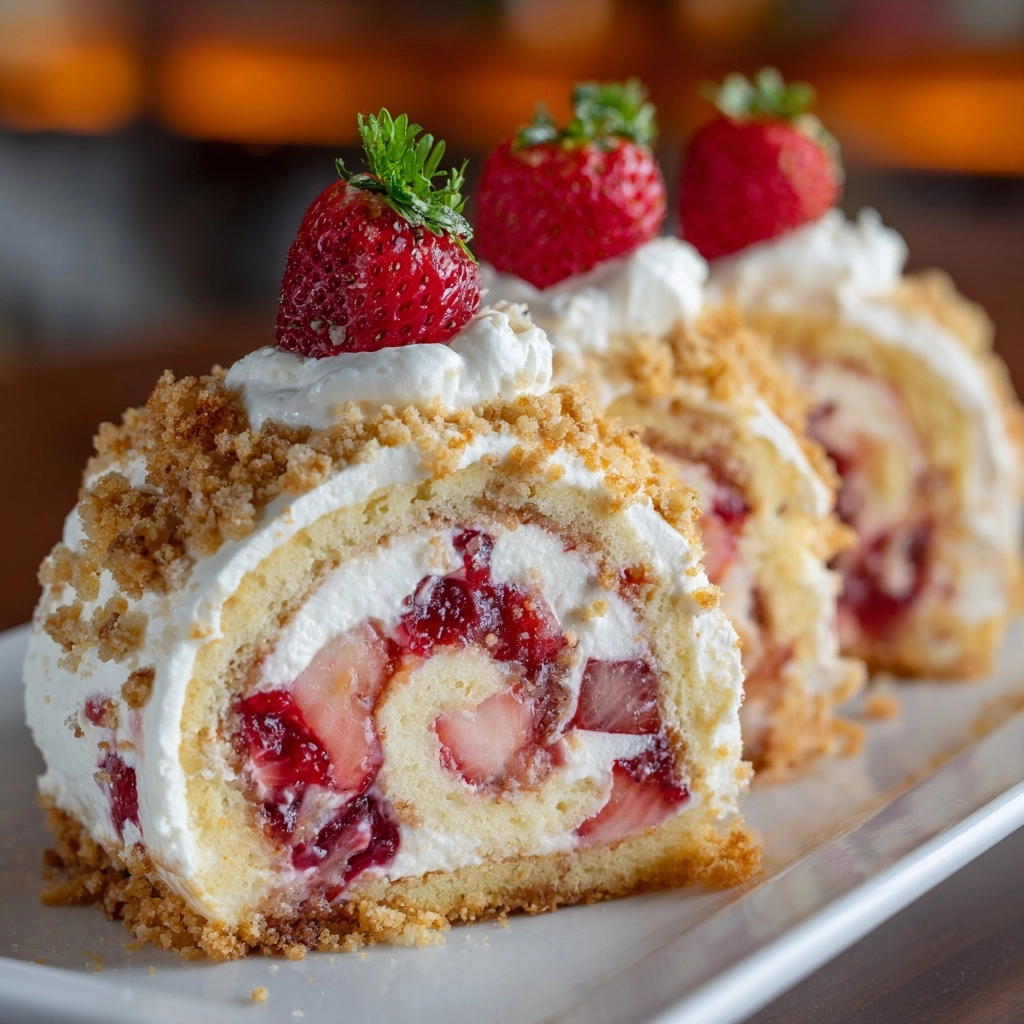 Strawberry Shortcake Cheesecake Dessert Sushi Rolls Recipe - Recipe Image