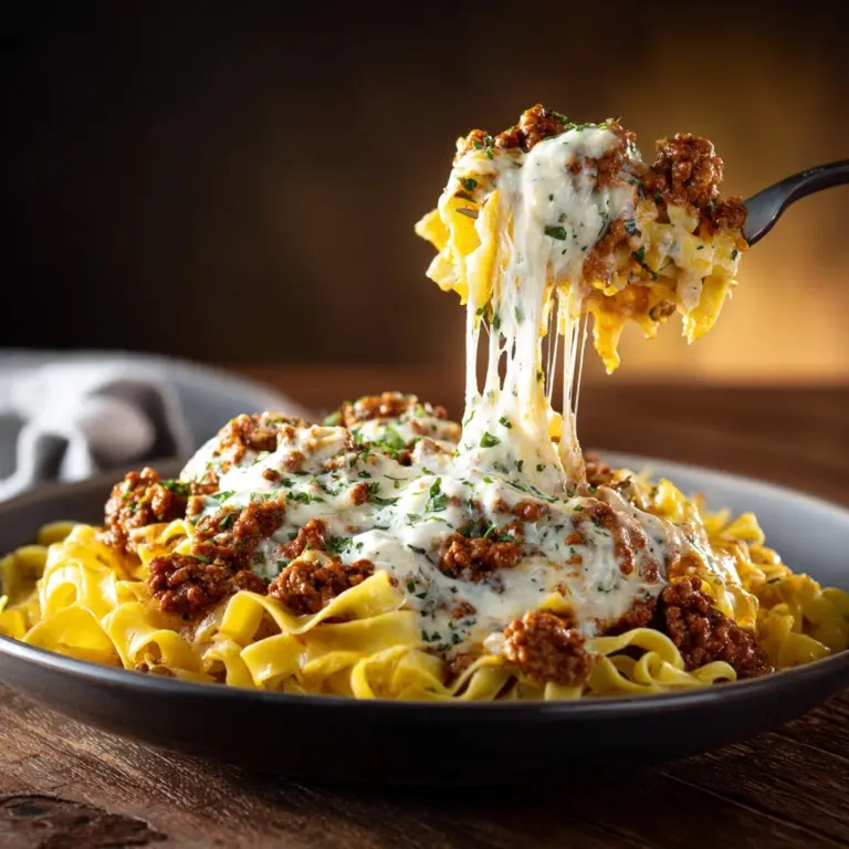 Cheesy Beef Alfredo with Linguine Recipe