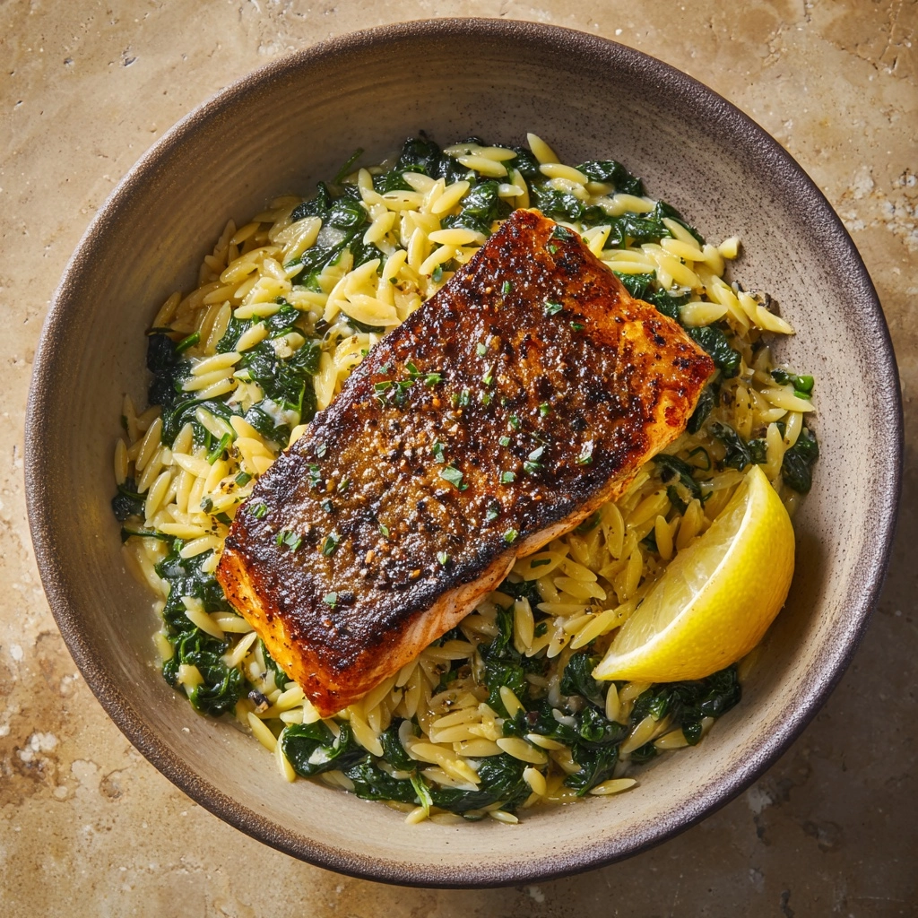 One-Skillet Salmon with Lemon Orzo Recipe - Recipe Image