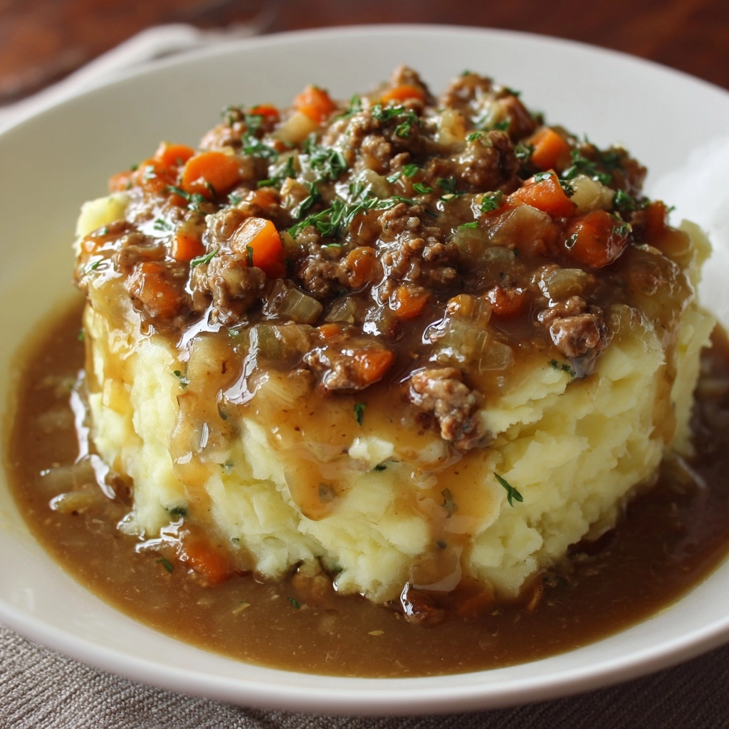 Ground Beef and Gravy Over Mashed Potatoes Recipe - Recipe Image