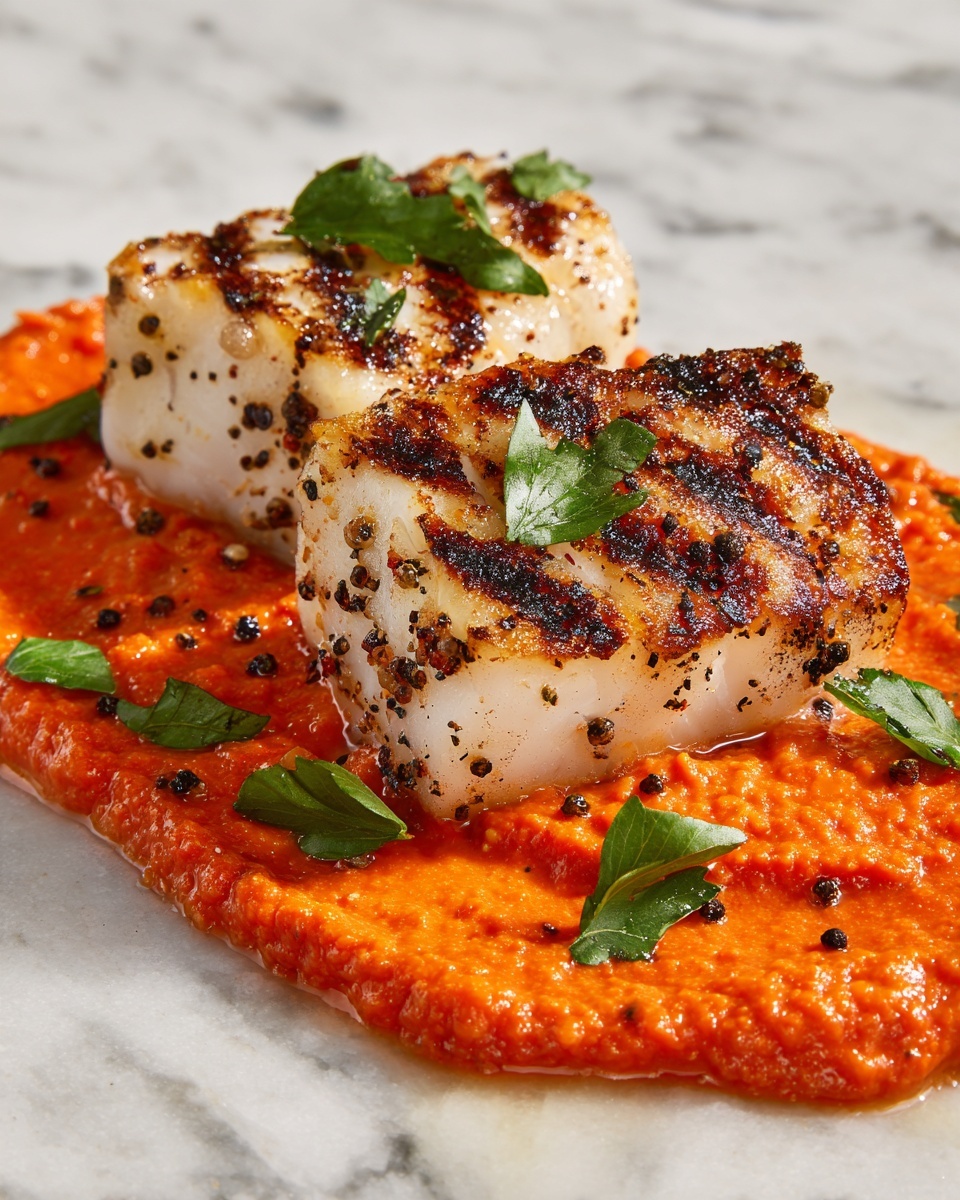 Perfectly Grilled Cod with Homemade Romesco Sauce Recipe - Recipe Image