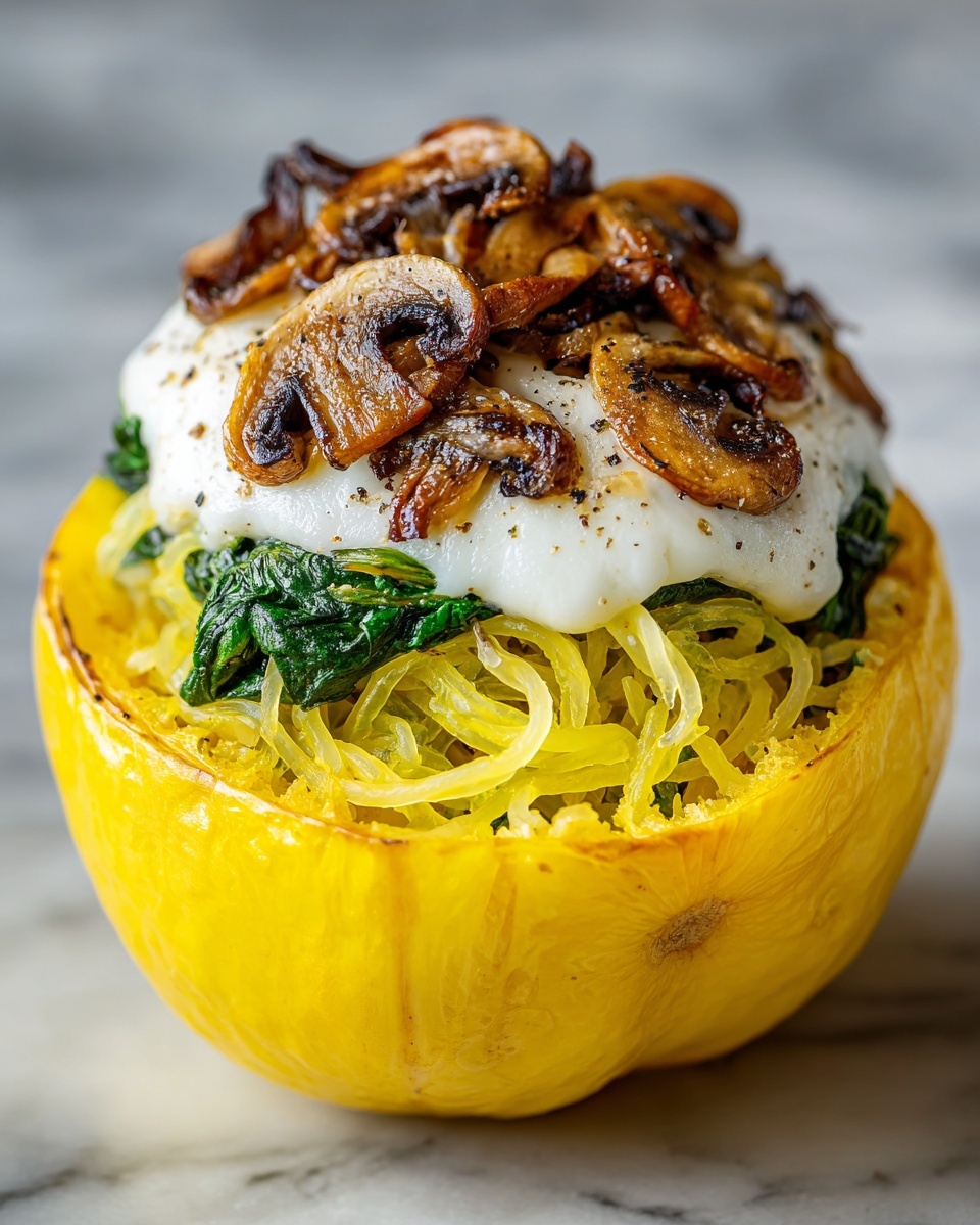 Creamy Spinach and Mushroom Stuffed Spaghetti Squash Recipe - Recipe Image