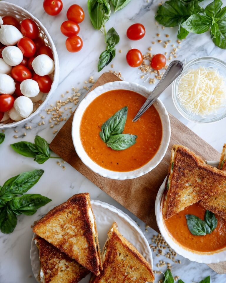 Tomato Basil Soup with Grilled Cheese Croutons Recipe