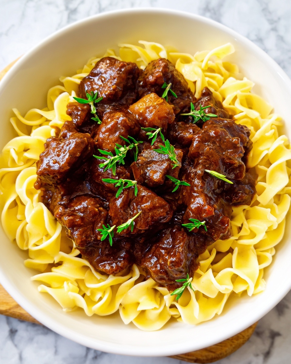 Savory Beef Tips with Buttery Noodles Recipe - Recipe Image