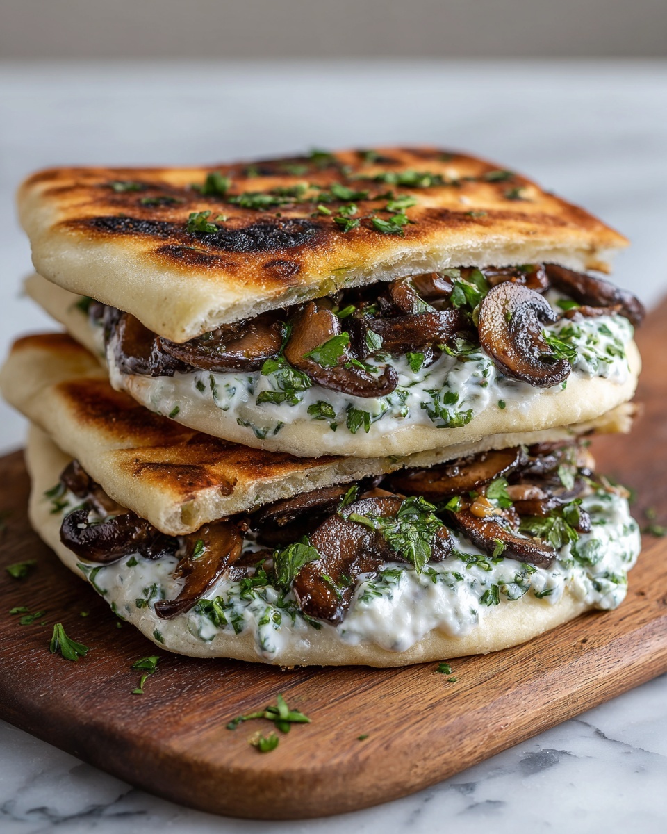 Cheesy Beef and Mushroom Pita Pockets with Tzatziki Sauce Recipe - Recipe Image
