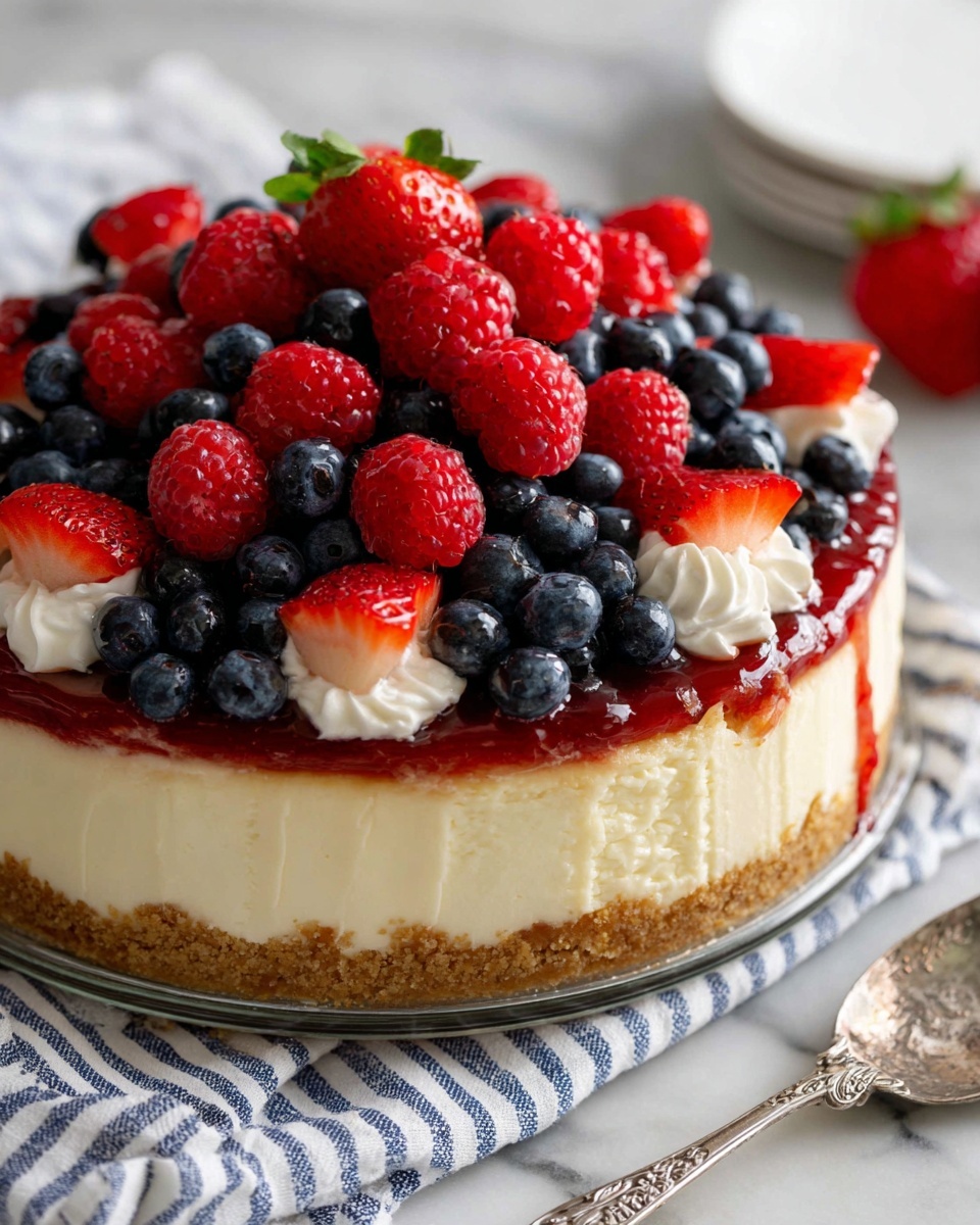 No-Bake Cheesecake Flag Cake Recipe - Recipe Image