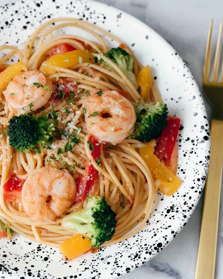 Spicy Shrimp Pasta with Broccoli and Bell Peppers Recipe