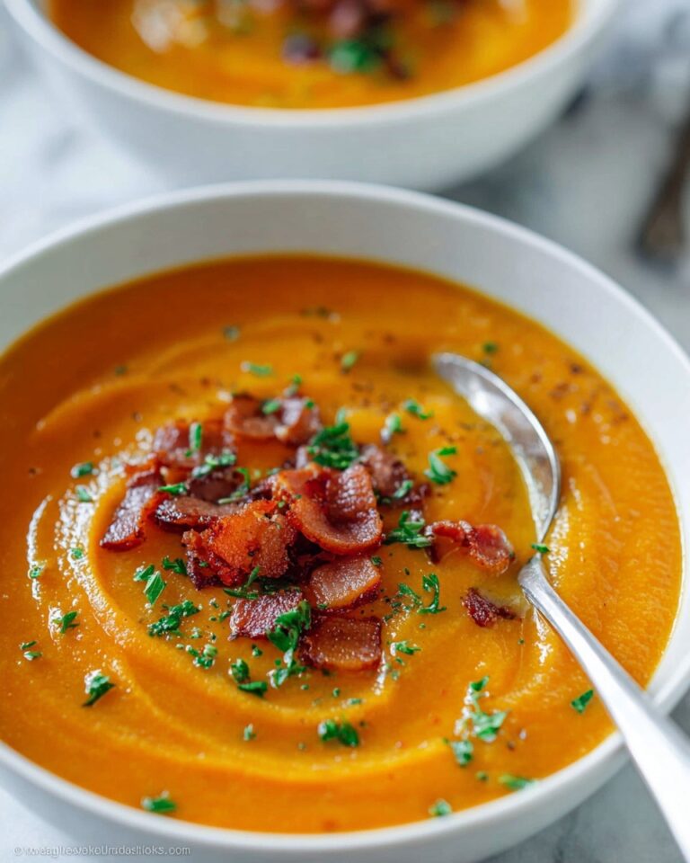 Roasted Butternut Squash Soup with Maple Syrup and Bacon Bits Recipe