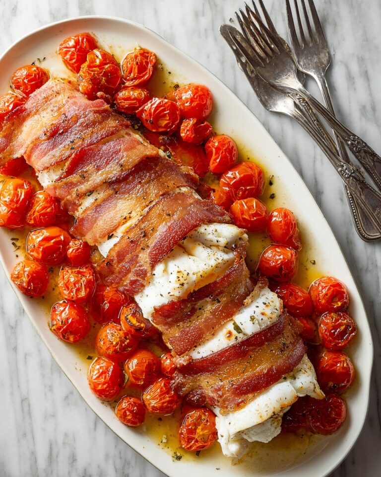Baked Cod Wrapped in Prosciutto with Cherry Tomatoes Recipe