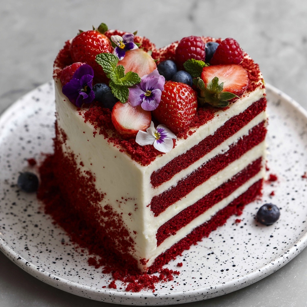 Heart-Shaped Red Velvet Layer Cake with Berries Recipe - Recipe Image