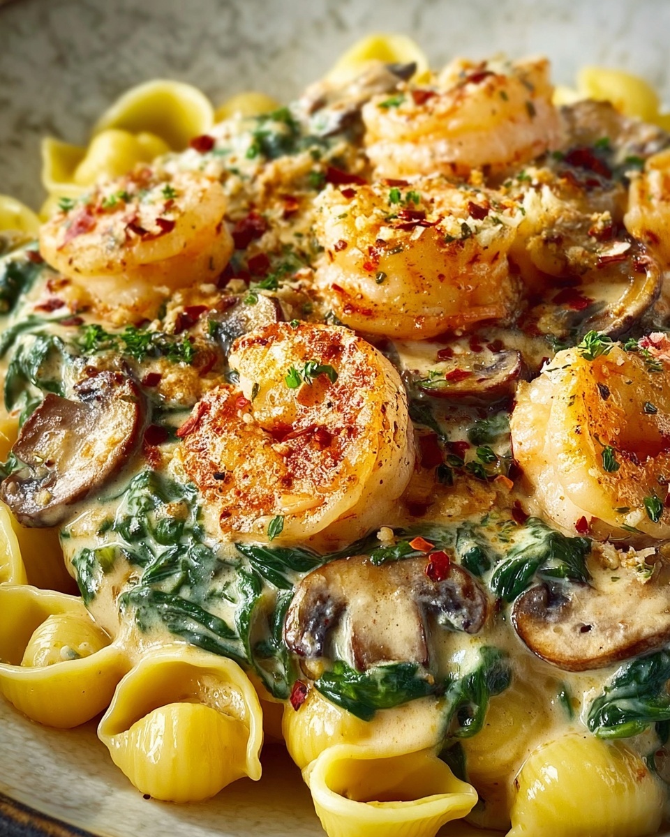 Creamy Spinach Mushroom Shrimp Stuffed Pasta Shells Recipe - Recipe Image