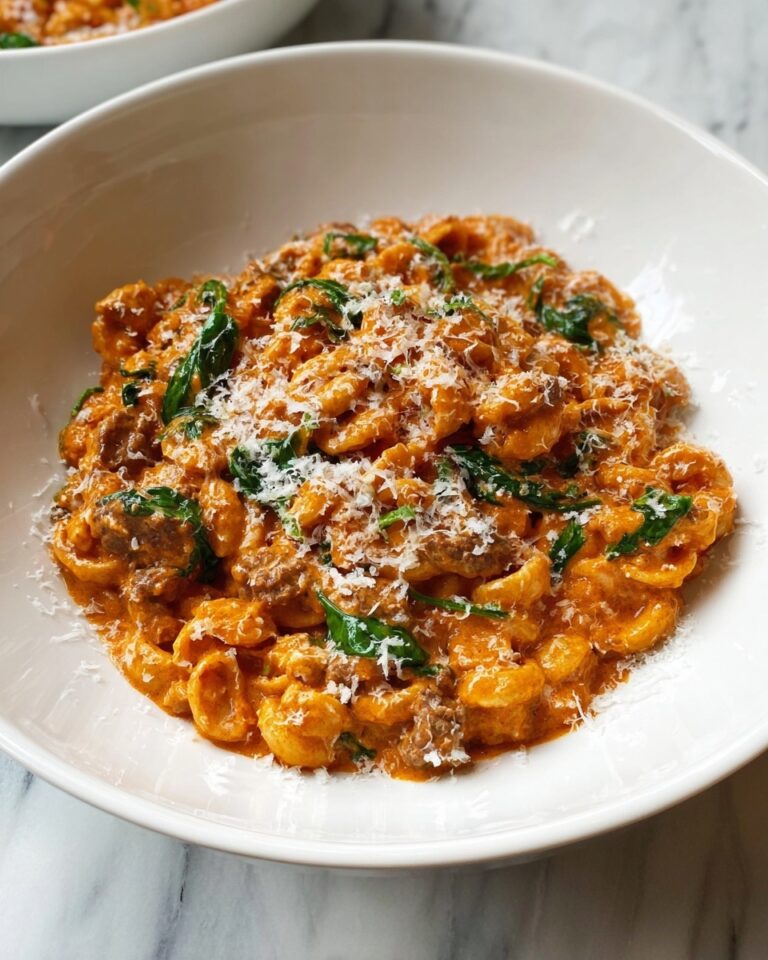 Ground Beef Orzo with Tomato Cream Sauce Recipe