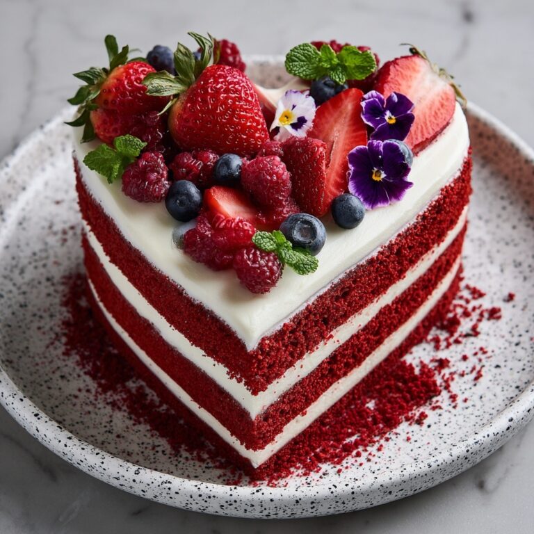 Heart-Shaped Red Velvet Layer Cake with Berries Recipe