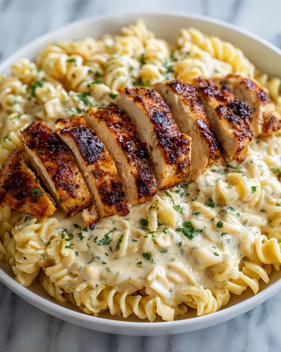 Creamy Garlic Parmesan Chicken with Cheesy Twisted Pasta Recipe - Recipe Image