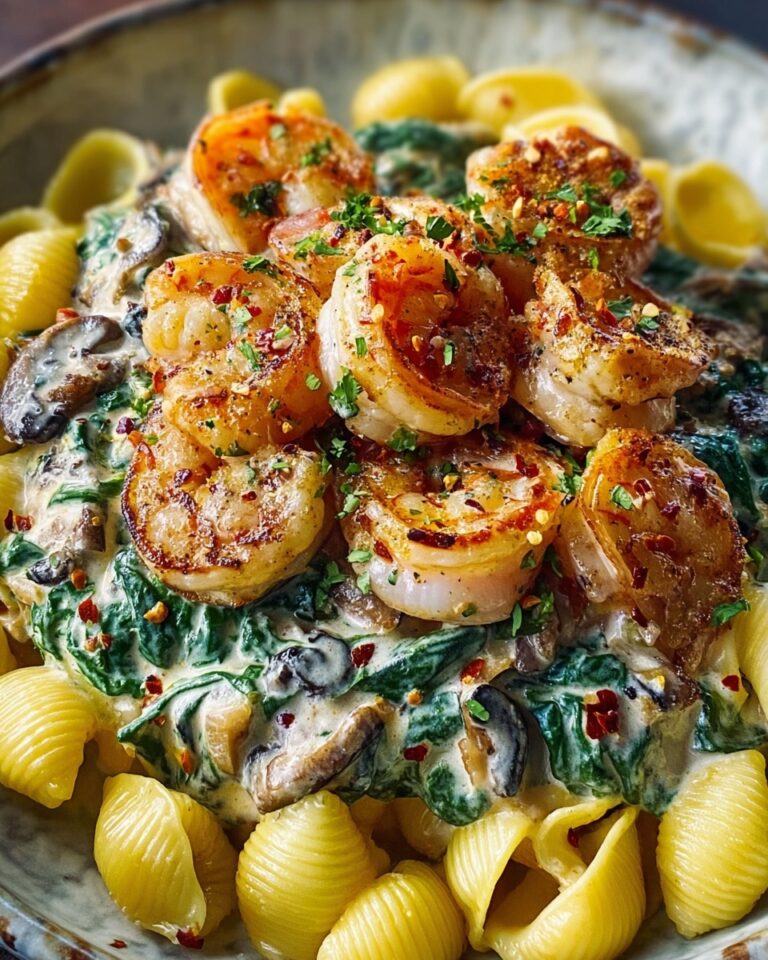 Creamy Spinach Mushroom Shrimp Stuffed Pasta Shells Recipe