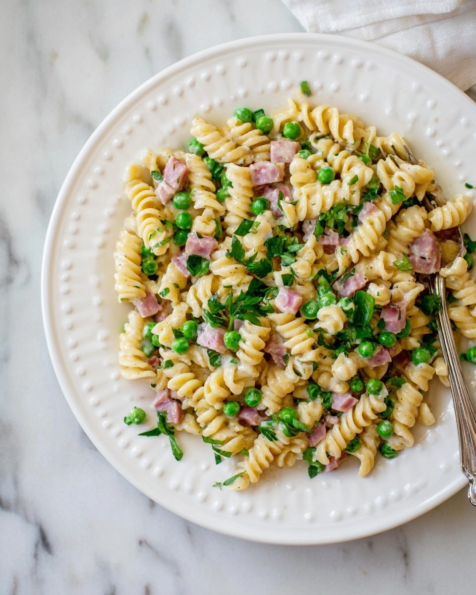 Ham and Pea Fusilli Pasta Recipe - Recipe Image