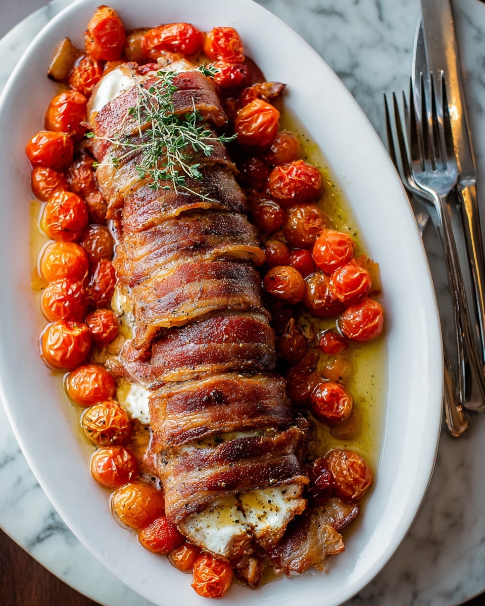 Baked Cod Wrapped in Prosciutto with Cherry Tomatoes Recipe - Recipe Image