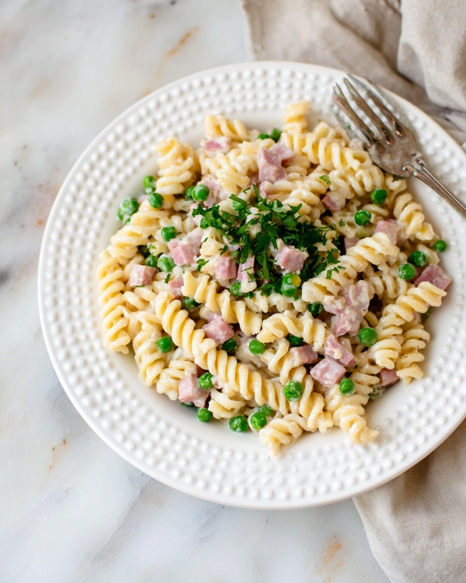 Ham and Pea Fusilli Pasta Recipe - Recipe Image