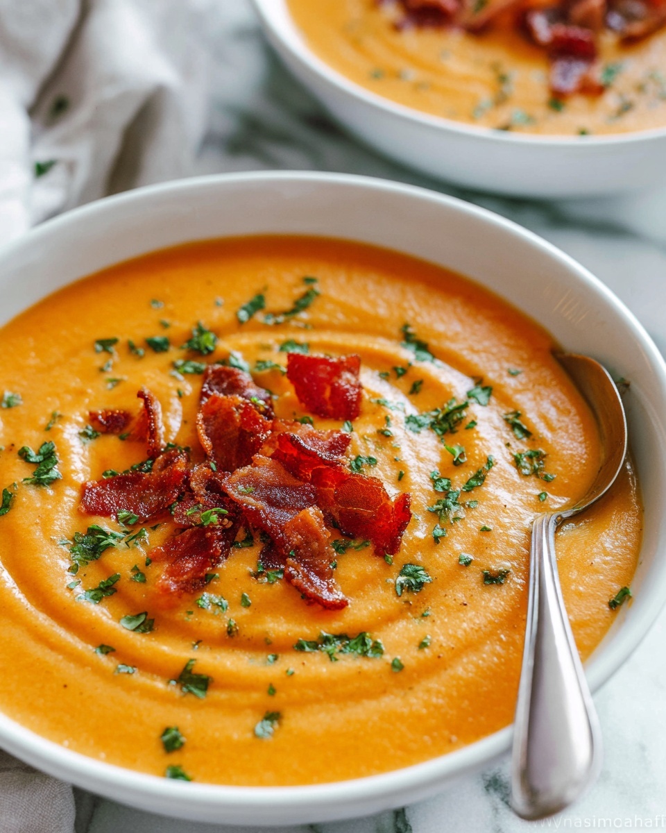 Roasted Butternut Squash Soup with Maple Syrup and Bacon Bits Recipe - Recipe Image