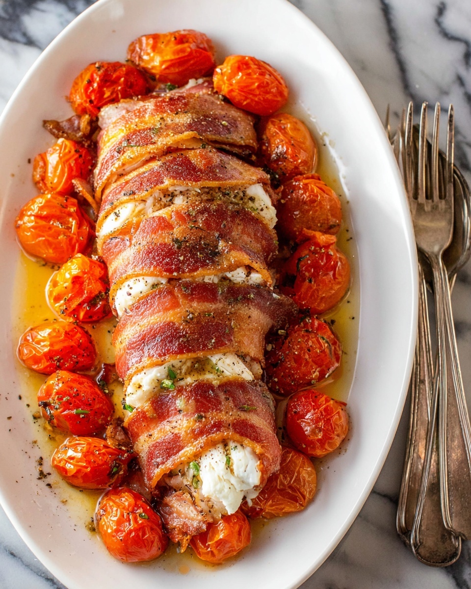 Baked Cod Wrapped in Prosciutto with Cherry Tomatoes Recipe - Recipe Image