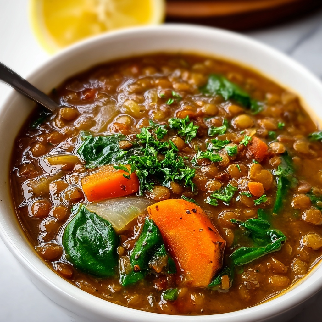Vegetarian Lentil Soup with Spices, Greens, and Lemon Recipe - Recipe Image