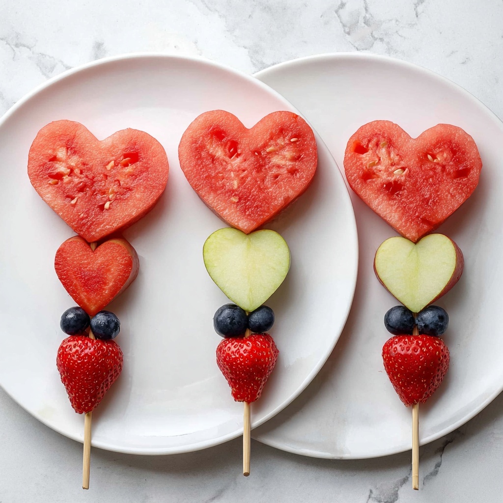 Heart-Shaped Fruit Skewers with Watermelon, Cantaloupe, Honeydew, and Berries Recipe - Recipe Image
