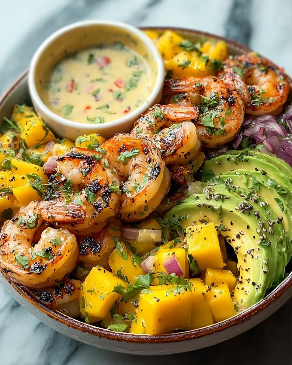 Shrimp and Avocado Bowls with Mango Salsa & Lime-Chili Sauce Recipe - Recipe Image