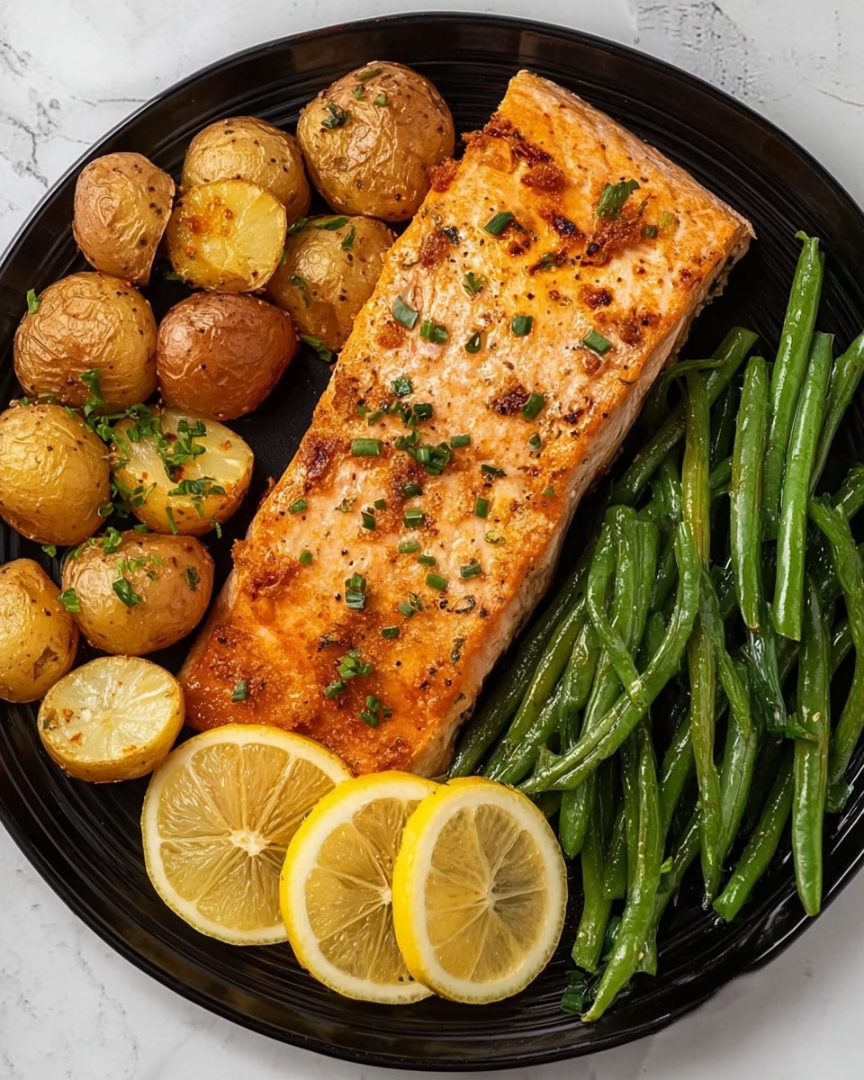 Easy Lemon Honey Salmon with Baby Potatoes and Green Beans Recipe - Recipe Image