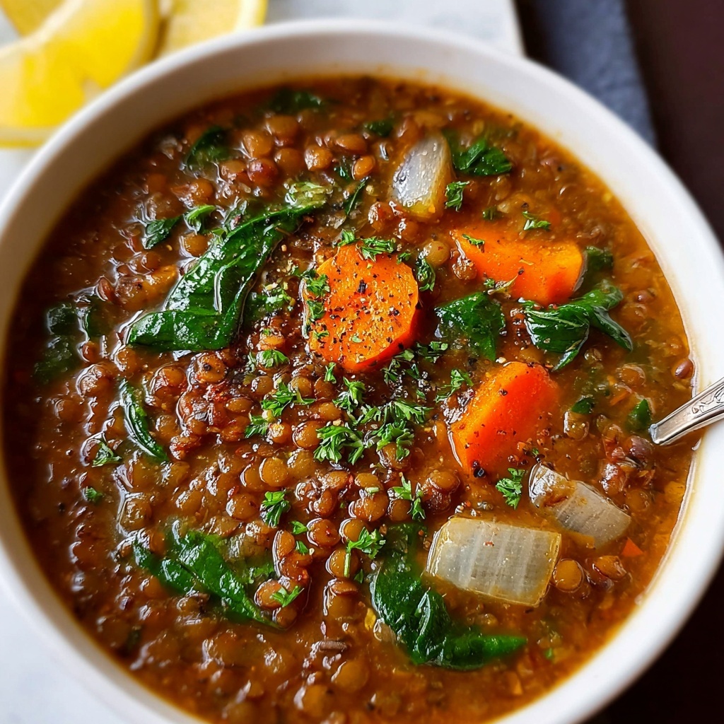Vegetarian Lentil Soup with Spices, Greens, and Lemon Recipe - Recipe Image