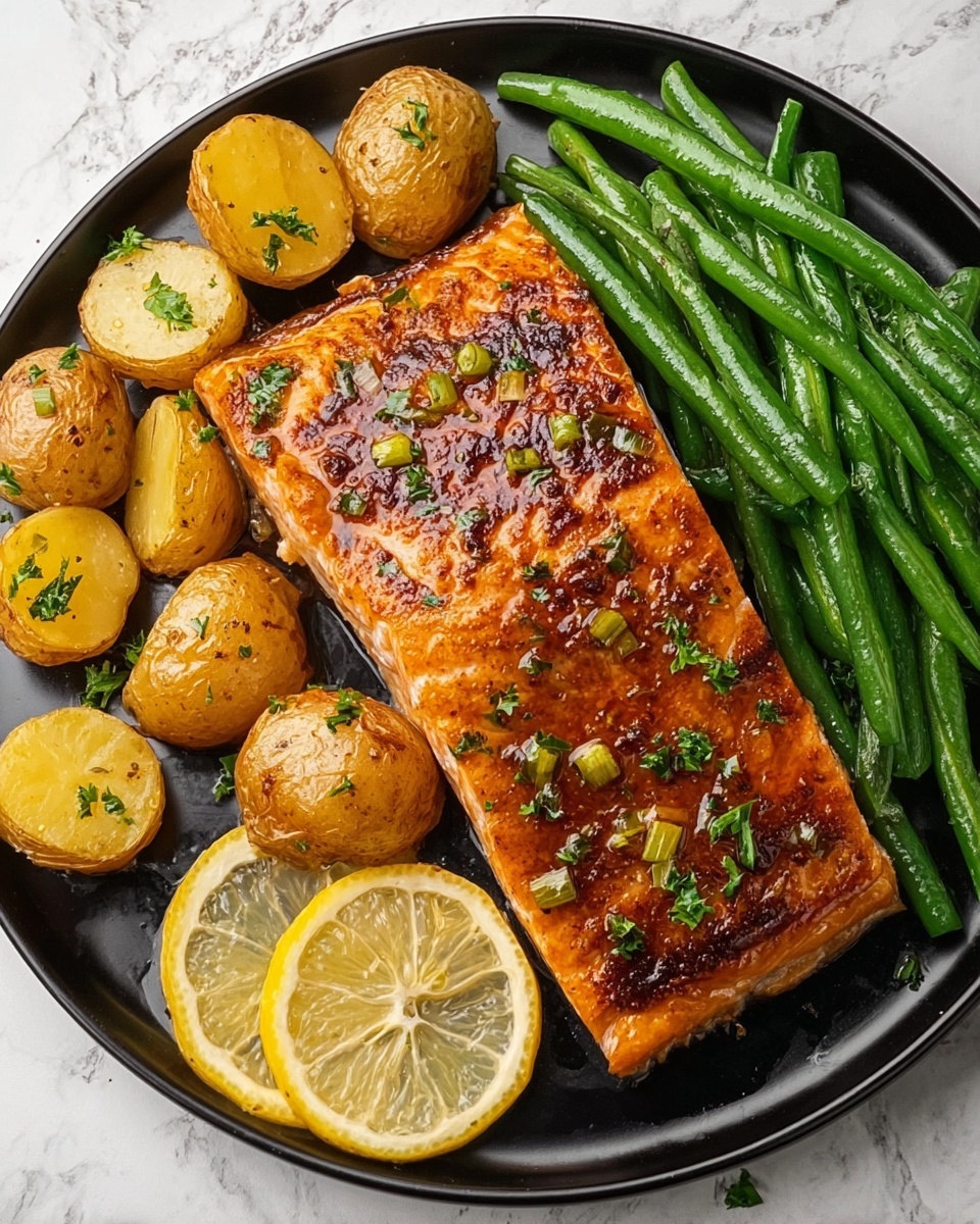 Easy Lemon Honey Salmon with Baby Potatoes and Green Beans Recipe - Recipe Image