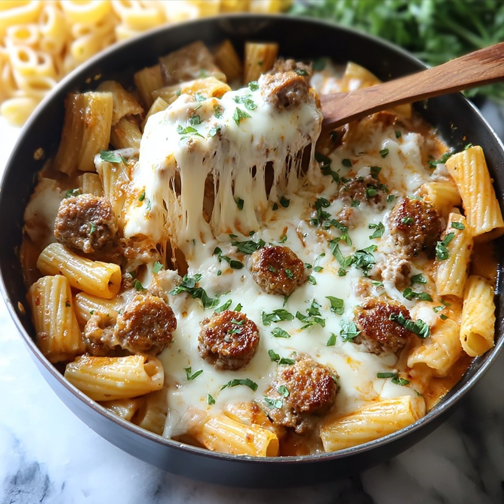 One Pot Cheesy Sausage Pasta Recipe - Recipe Image