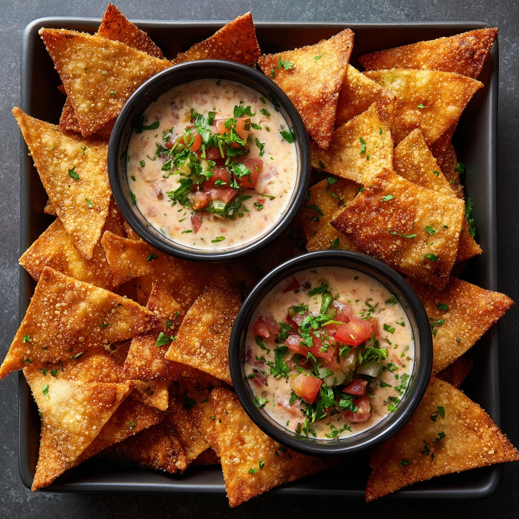 Nacho Triangles with Salsa-Ranch Dipping Sauce Recipe - Recipe Image