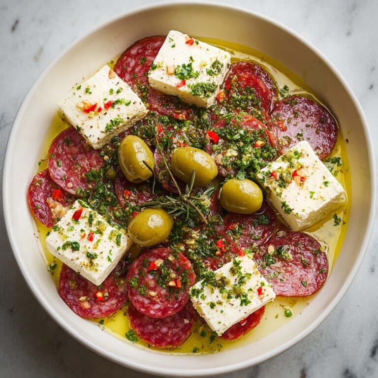 Marinated Cheese Appetizer with Salami & Green Olives Recipe