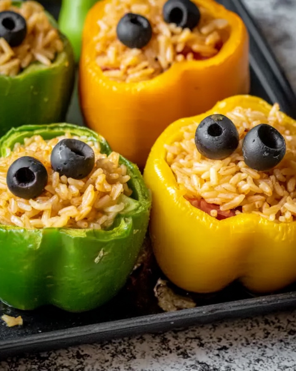 Halloween Shredded Chicken & Rice Stuffed Peppers Recipe - Recipe Image