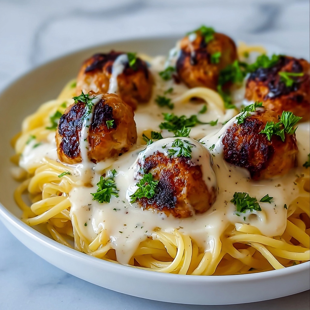 Garlic Butter Chicken Balls with Creamy Parmesan Pasta Recipe - Recipe Image