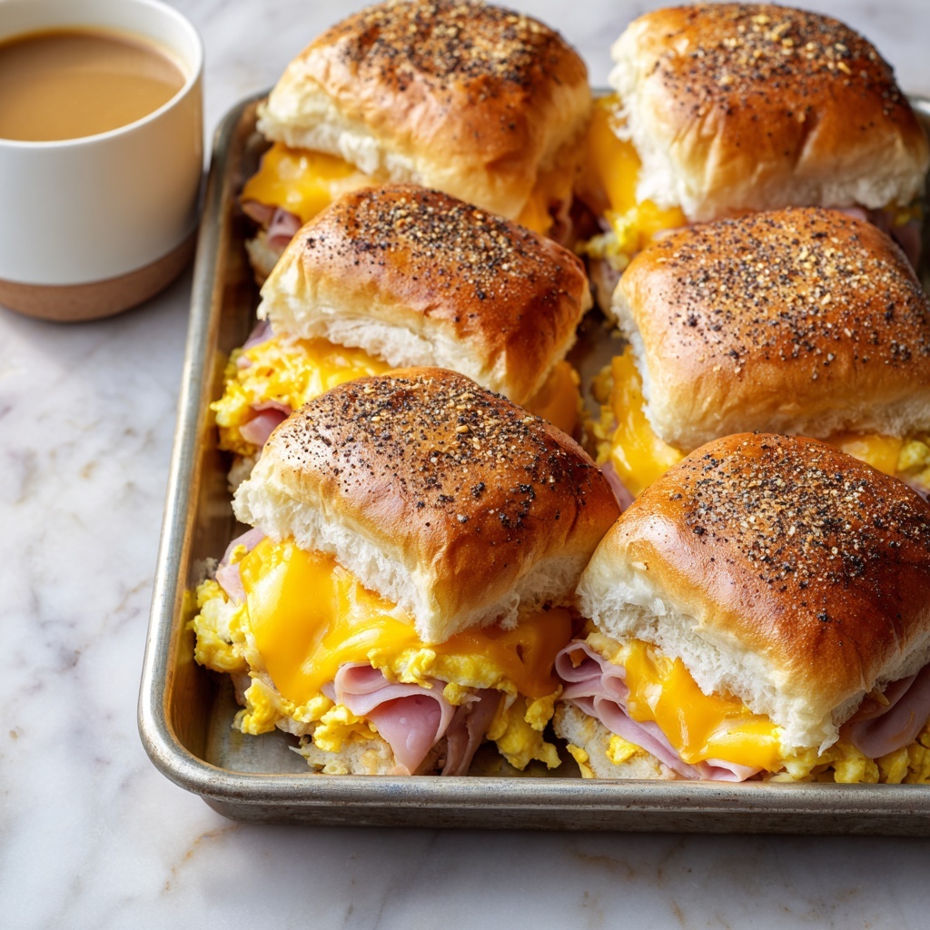 Mini Breakfast Sliders: Cheesy, Savory & Baked on Sweet Hawaiian Rolls Recipe - Recipe Image